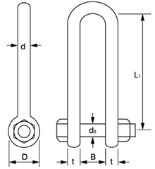 鉄 強力長シャックル ボルト・ナットタイプ TSL型 (大洋製器工業品)(赤色) 製品図面