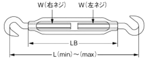 鉄 割り枠式ターンバックル (両フック)(大洋製器工業品) 製品図面