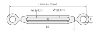 鉄 割枠式ターンバックル (両オーフ/アイ)(大洋製器工業) 製品図面