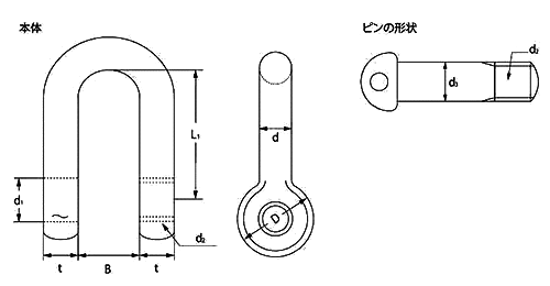 ステンレス TAIYO シャックル SCストレート型 (大洋製器工業) 製品図面