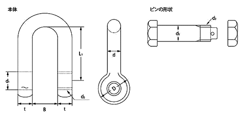 ステンレス TAIYO シャックル SBストレート型 (大洋製器工業) 製品図面
