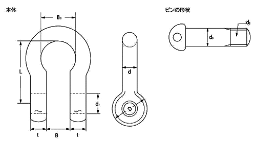 ステンレス TAIYO シャックル BCバウ型 (大洋製器工業) 製品図面