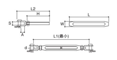 ふじわら ステンレスSUS316 枠式ターンバックル(ジョウ) 戻り止めナット付き(TB-J -316) 製品図面