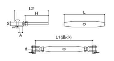 ふじわら ステンレスSUS316 パイプターンバックル(ジョウ) 戻り止めナット付き(PTB-J-316) 製品図面