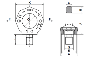鋼 スターポイント(VRS型 回転アイボルト) 製品図面