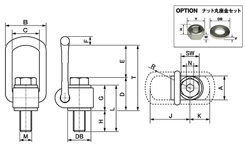 鋼 ロードリング (VLBG型 全方向アイボルト)(UNC ユニファイ) 製品図面
