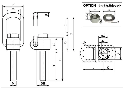 鋼 ロードリング ロング型 (VLBG型 全方向アイボルト) 製品図面