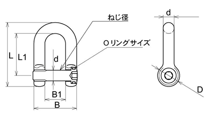 浅野金属工業 ステンレス LKシャックルS型 (Oリング装着/緩み防止)(インチ・ウイット) 製品図面