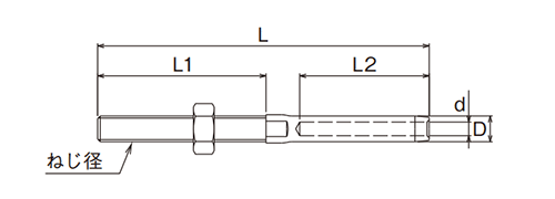 ステンレスSUS316 ターミナルボルト 右ねじ (AK)(ワイヤー保持具)(浅野金属工業) 製品図面