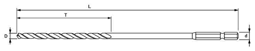 六角軸 鉄工用ドリルロング NO.20L (大西工業) 製品図面
