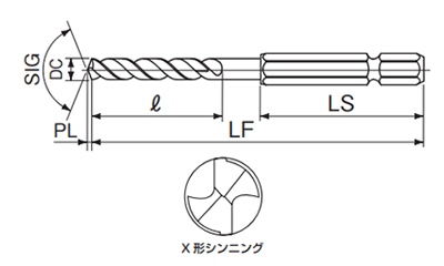 不二越(NACHI) ステン用ドリル6角軸 (6SUSSDP)(パック品) 製品図面