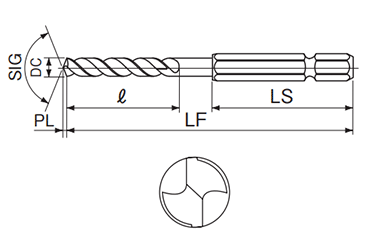 不二越(NACHI) 六角軸 鉄工用ドリル HSSハイス鋼 (6SD3P/3本入りパック) 製品図面
