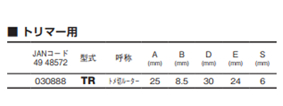 大見工業 (大日商) コーナービット(トメ切ルーター)(TR) 製品規格