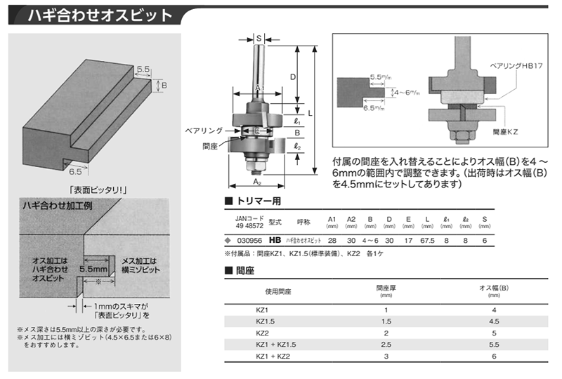 大見工業 (大日商) コーナービット用部品(ハギ合せオスビット用間座)(KZ) 製品規格