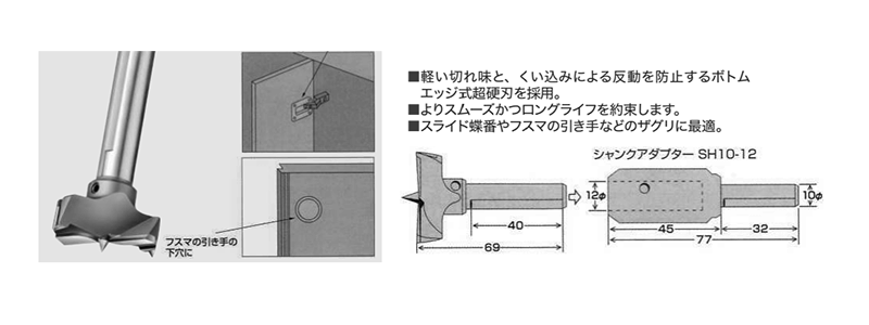 大見工業 (大日商) 木工用 超硬ザグリカッター用シャンクアダプター(SH10-12) 製品図面