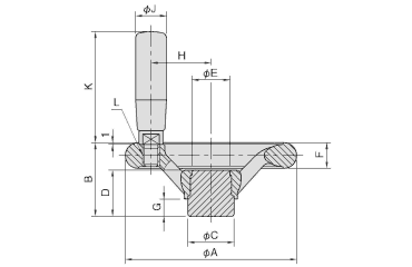 イマオ 丸リム型エンプラハンドル車(回転握り付き) 製品図面