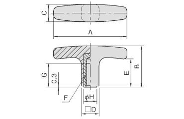 イマオ 角型Tハンドル(メネジ) 製品図面