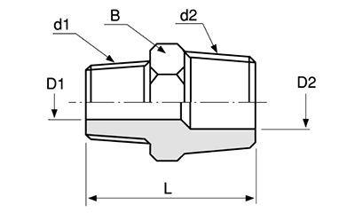 アソー 黄銅製 異径六角ニップル (NE)(PT x PT) 製品図面