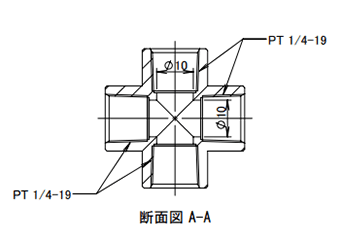アソー 黄銅製 クロス(KK-R)(四方向分岐・集合用継手)(RoHS指令相当品) 製品図面