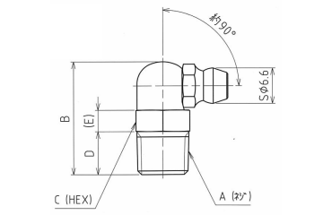 ステンレス SUS303 グリスニップル (C型)角度：90° 製品図面