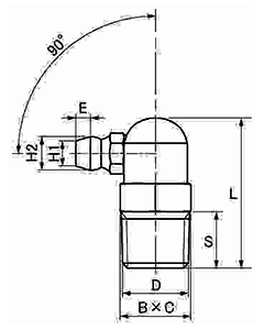 ステンレスSUS303 グリスニップル (C型)角度：90°(栗田製) 製品図面