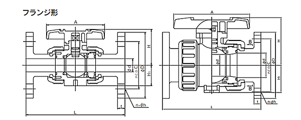 U-PVC ボールバルブ21Α型 フランジ形 製品図面