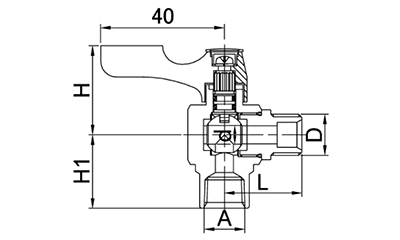アソー黄銅製 エースボール アングル型 (内、外ネジ型 BV-3000R)【RoHS指令相当品】 製品図面