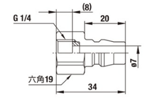 日東工器 樹脂製 ハイカプラ プラグ (おねじ取付用/平行ねじ)(PFF型)(シール材質/NBR) 製品図面