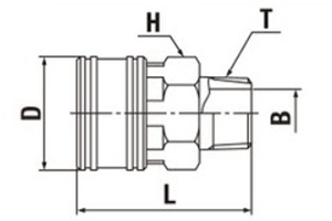 日東工器 TSPカプラ BRASS FKM TSM型 ソケット(めねじ取付用/真鍮製) 製品図面