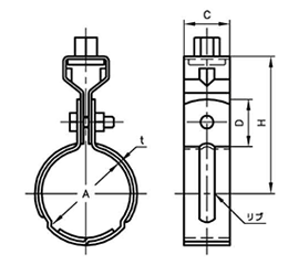 A10142 アカギ組式吊タン付 (SGP管用組式吊バンド) 製品図面