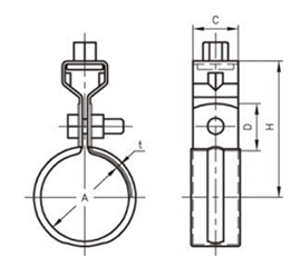 A10154 アカギ ステンデップSU吊タン付(ステンレス薄肉管/SUモルコ管用)(バンド本体SUS430/吊用タン鉄) 製品図面