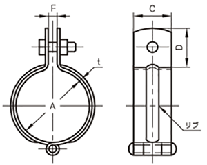 A10198 アカギ ステン吊りバンド(アカギ ステンレス鋼管(厚肉管)用吊バンド) 製品図面