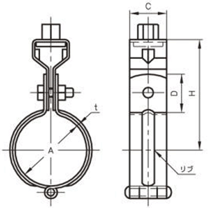 A10199 アカギ ステン吊タン付(アカギ ステンレス鋼管(厚肉管)用吊バンド) 製品図面