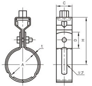 A10201 アカギ ステン組式吊タン付(アカギ ステンレス鋼厚肉厚用バンド) 製品図面