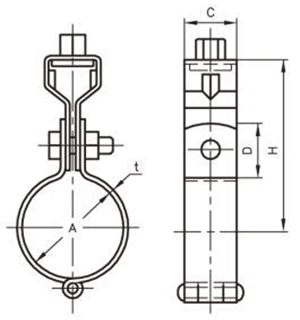 A10203 アカギ ステンCL吊タン付(外面被覆鋼管用バンド) 製品図面