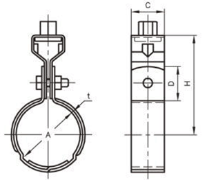 A10225 アカギ 組式SP吊タン付(スパイラルダクト管用バンド) 製品図面