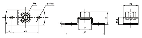 A10293 アカギ ねじ込T足(吊ボルト接続用) 製品図面