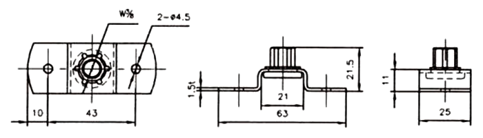 A10295 ステンねじ込T足(吊ボルト接続用) 製品図面