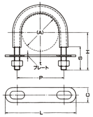 A10606 デップUボルト(SU)(ステンレス薄肉管・SUモルコ管用) 製品図面