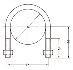 A10632 アカギ どぶめっきUボルト (SGP管用のUボルト)(溶融亜鉛めっき仕上げ) 製品図面