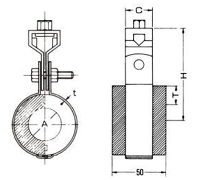 A10637 ウレタンTGタイプ(冷温水吊配管断熱用Uバンド) 製品図面