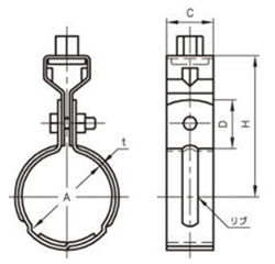 A11209 アカギ どぶめっき組式吊タン付 (SGP管用の組式吊バンド)(溶融亜鉛めっき仕上げ) 製品図面