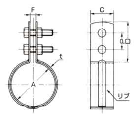 A11212 アカギ どぶめっき組式吊タン付 (SGP管用の組式立バンド)(溶融亜鉛めっき仕上げ) 製品図面