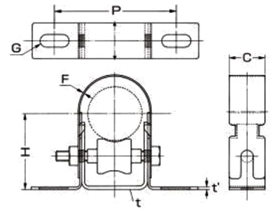 A12125 置式ローラー(Dタイプ)(熱伸縮床配管用のローラーバンド 製品図面