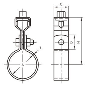 A15517 アカギ 亜鉛鋼板SP吊タン付(スパイラルダクト管用バンド)(溶融亜鉛めっき仕上げ) 製品図面