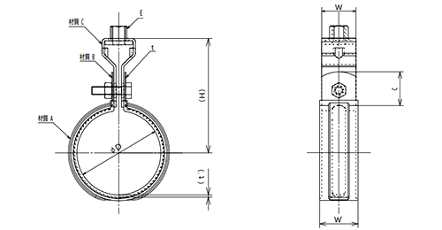 鉄 ユニクロ ELフラット吊バンド (TP管用)(TP10110) (TPE)(AWJ品) 製品図面