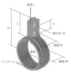 ステンレス NH付 ELフラット立バンド PE管 (屋外用)(PE10214)(TPE)(AWJ品) 製品図面