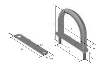 ステンレス フラットUボルト SU管 (屋外用)(SU10343)(AWJ品) 製品図面