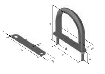 ステンレス フラットUボルト TP管 (屋外用)(TP10343)(AWJ品) 製品図面