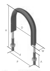 ステンレス フラットUボルト TP管 (屋外用)(足長+30)(TP10354)(AWJ品) 製品図面